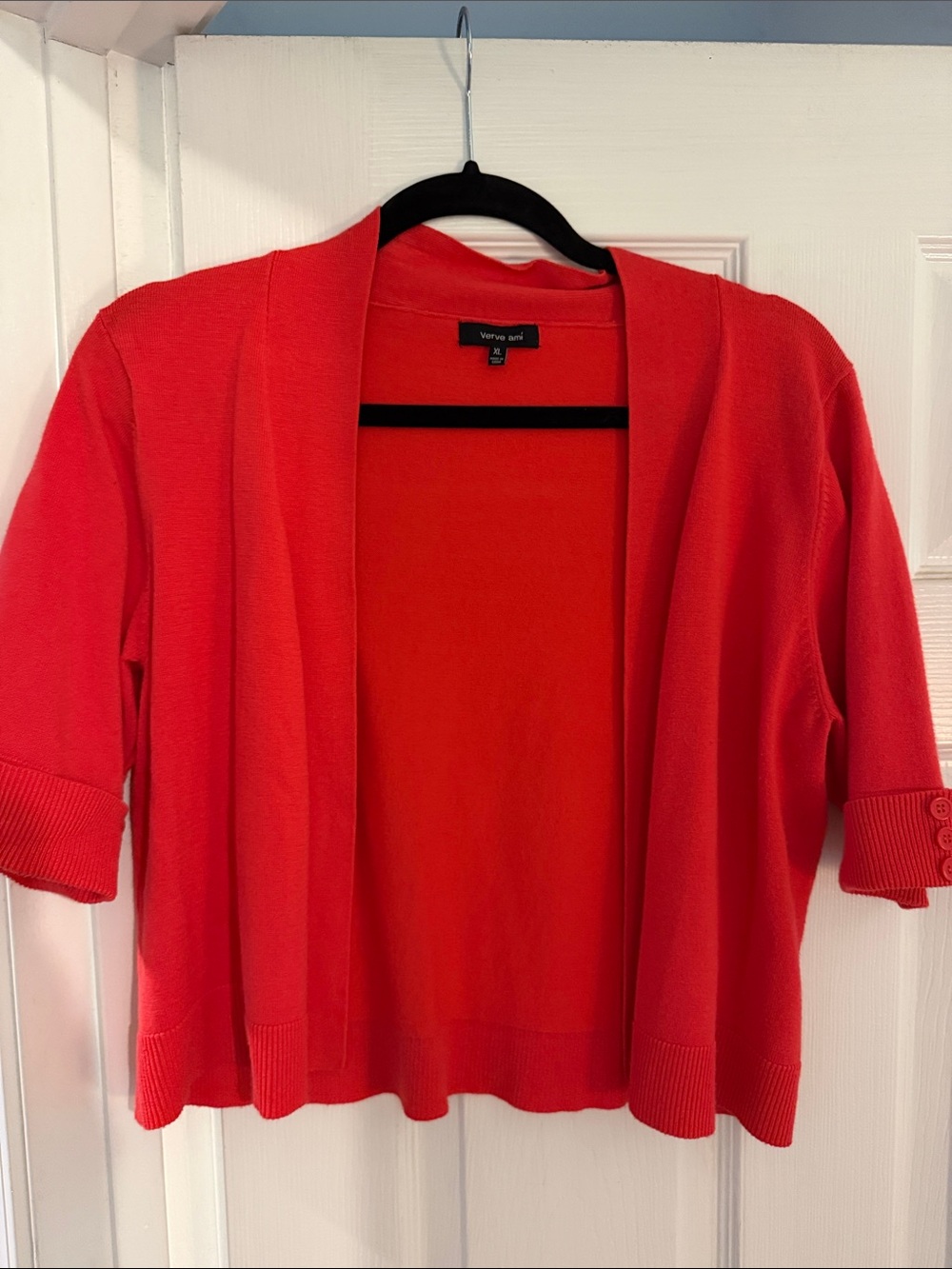 Verve Ami Red Open-Front Short-Sleeve Cardigan